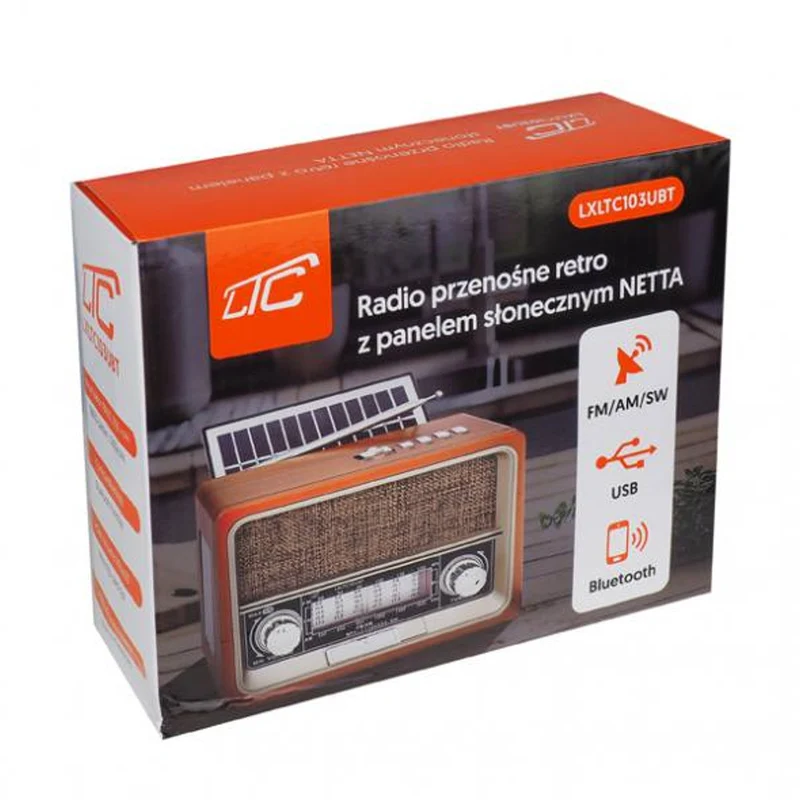 LTC bärbar radio, Bluetooth, FM/AM/SW, USB, solpanel, LXLTC103UBT