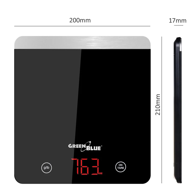 LED digital köksvåg, svart, GreenBlue GB171 min 1g max 5000g