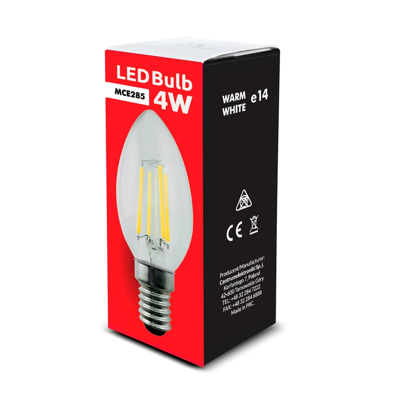 LED glödlampa E14, 4W 230V Maclean Energy MCE285 WW varmvit 3000K 400lm retro edison dekorativt ljus C37