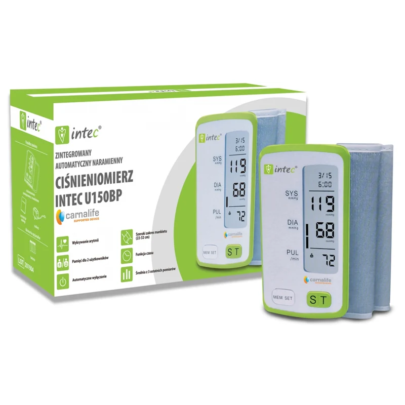 Intec U150BP Digital Överarms Blodtrycksmätare 22-32cm Justerbar Manschett Automatisk Blodtrycksmätning Och Pulsmätning
