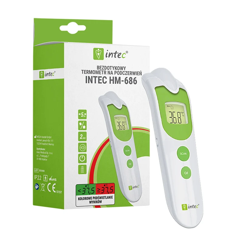 Intec HM-686 2 i 1 Klinisk Termometer Och Yttermometer Beröringsfri Infraröd Termometer Med LCD-Display Automatisk Avstängning Panntermometer Digital