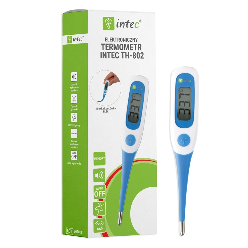 Intec TH-802 Elektronisk Termometer Med Flexibel Spets Automatisk Avstängning Minne För Senaste Avläsning