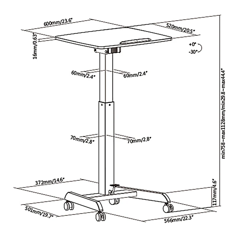 Maclean laptopbord, höj- och sänkbart, för sittande och stående arbete, maxhöjd 113 cm, MC-892B