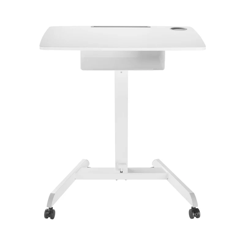 Höjningsjusterbart skrivbord för bärbar dator med hjul och en låda för sittande ställning Höjningsjusterbart upp till max. 113 cm max. 8 kg (Vit)