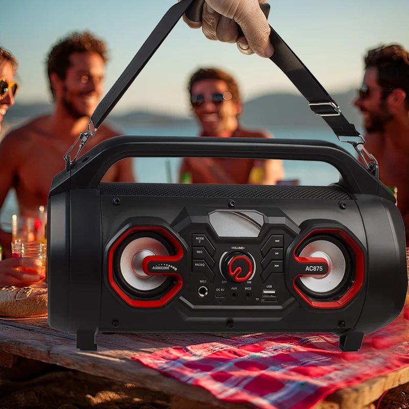 Audiocore bazooka bärbar högtalare, bluetooth 5.0, FM-radio, mikrokort, SDIPX4, 2000mAh, AC875