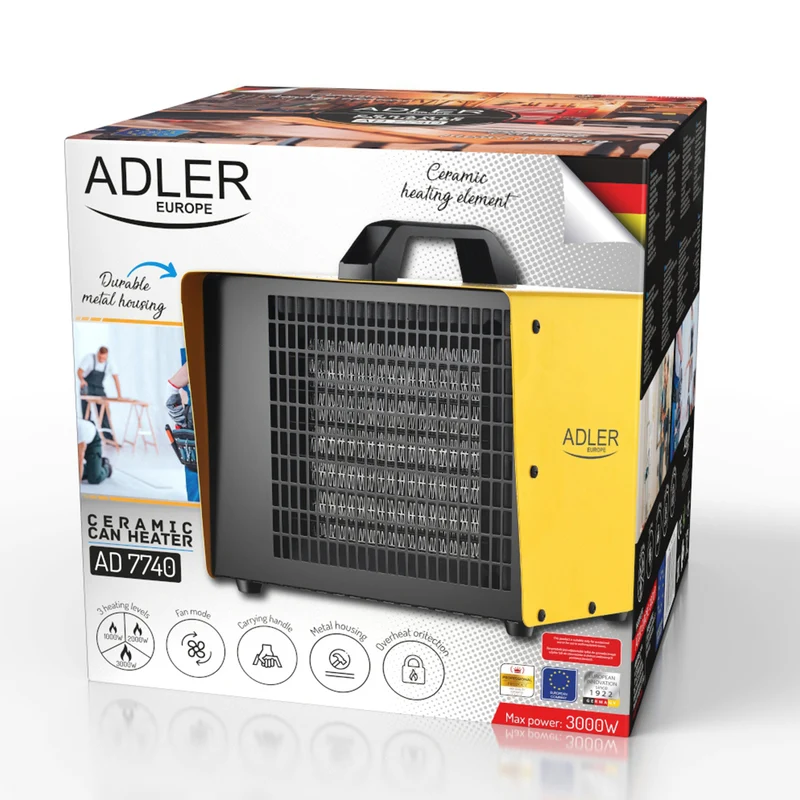 Adler AD 7740 Keramiskt Värmeelement Elektrisk Fläktvärmare Elektrisk Värmare Med Tre Värmeeffekter: 1000 W, 2000 W, 3000 W