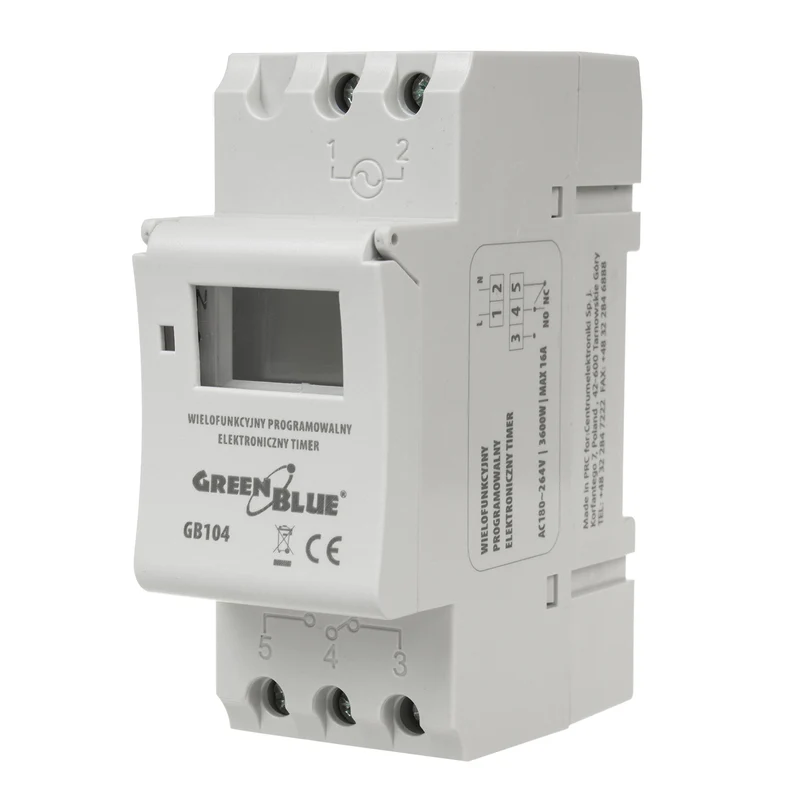 Digital timer för DIN-skena GreenBlue GB104 16 program max 240 program