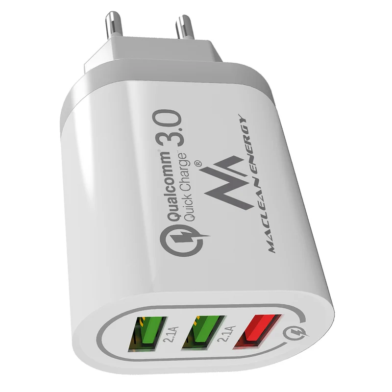 1xQC 3.0 Maclean Energy MCE479 W laddare - vit Qualcomm Quick Charge QC 3.0 - 3.6-6VV / 3A, 6-9V / 2A, 9-12V / 1.5A och 2 uttag 5V / 2.1A