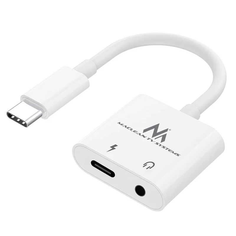 Maclean MCTV-848 2-i-1 USB Typ-C till 3,5 mm-Jackadapter Och PD-Laddningsadapter Adapter Till Hörlursuttag Kabel Minijack USB-C-Kontakt Snabbladdning Kompatibel Med Samsung Huawei etc.
