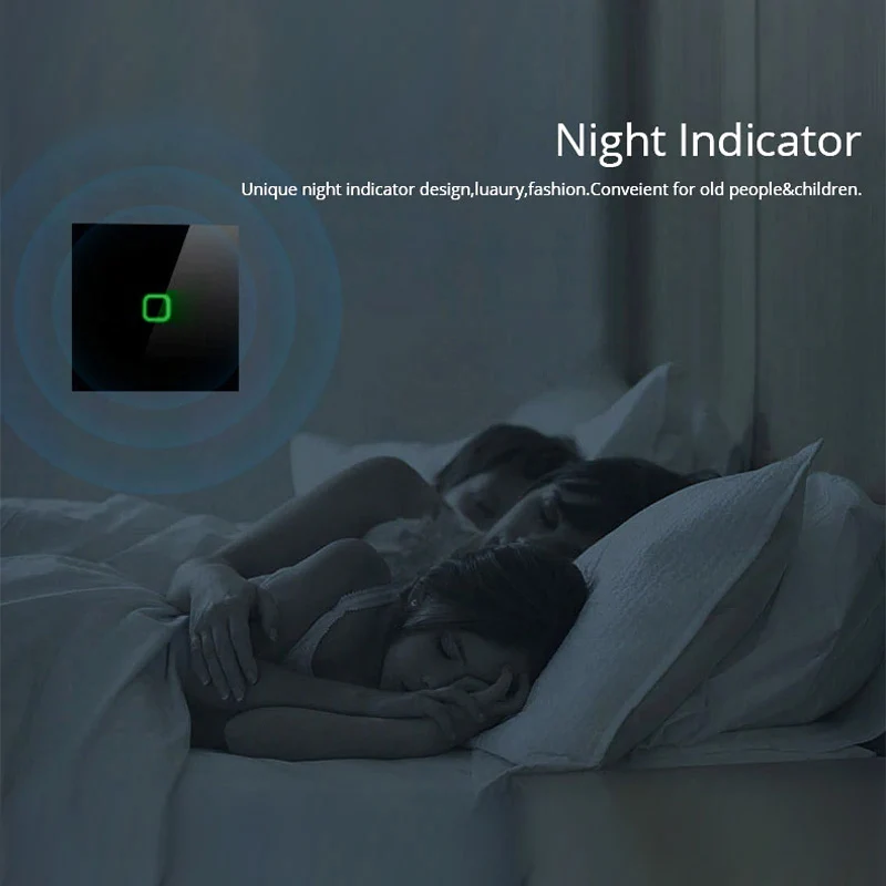 Maclean MCE716B Smart WiFi Touch strömbrytare kompatibel med Tuya APP väggströmbrytare glasbrytare med färgväxling LED-bakgrundsbelysning inbyggd strömbrytare 85 x 85 mm (1 x fyrkantig, svart)