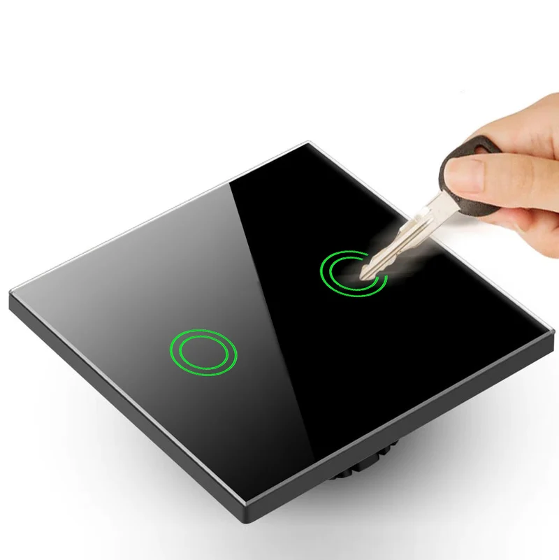 Maclean MCE714B Smart WiFi 2-Vägs Touch-Strömbrytare Kompatibel Med Tuya APP Väggströmbrytare Glasomkopplare Med Färgväxling LED-Bakgrundsbelysning Infälld Strömbrytare 85 x 85 mm (2-Vägs Rund, Svart)