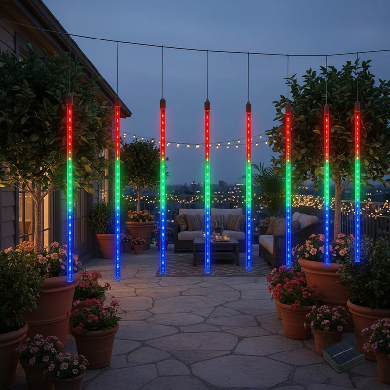 Maclean MCE411 Solar Led Lights 2.4m, 144 lysdioder, LED-läge, 800mAh Li-batteri, fallande istappar