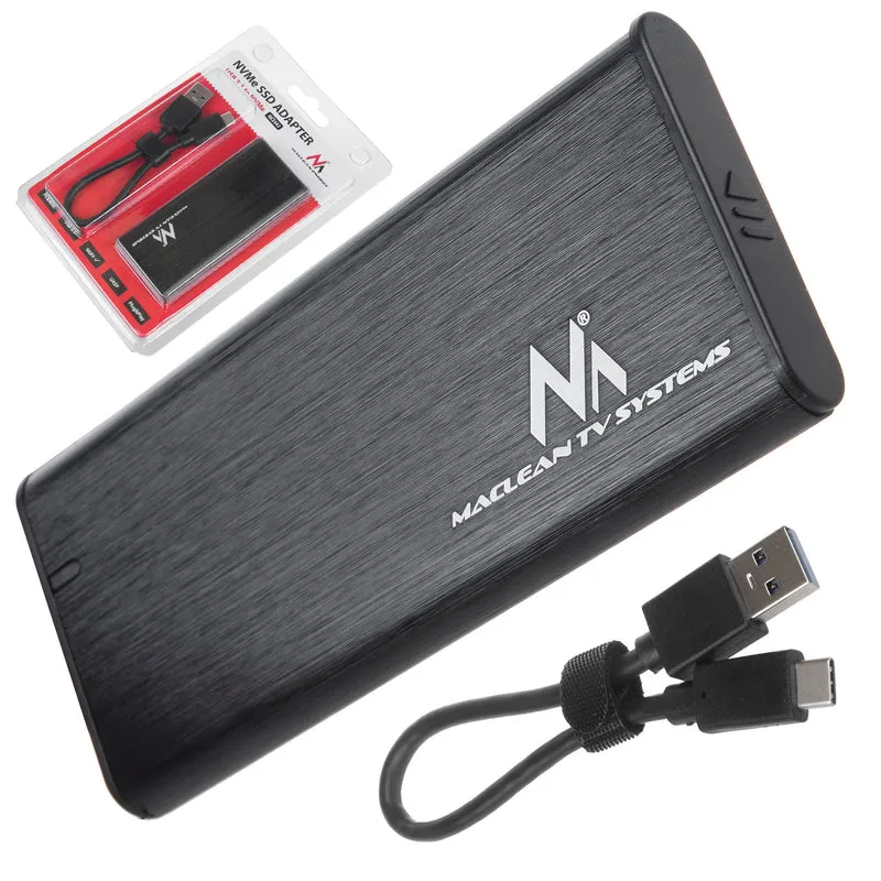 Maclean MCE443 NVMe SATA SSD M.2-Kapsling NVMe (PCIe), NGFF (SATA) Stöder USB 3.1 2230/2240/2260/2280 USAP Kompatibel Med PC Och Mac Aluminium Plug&Play Svart