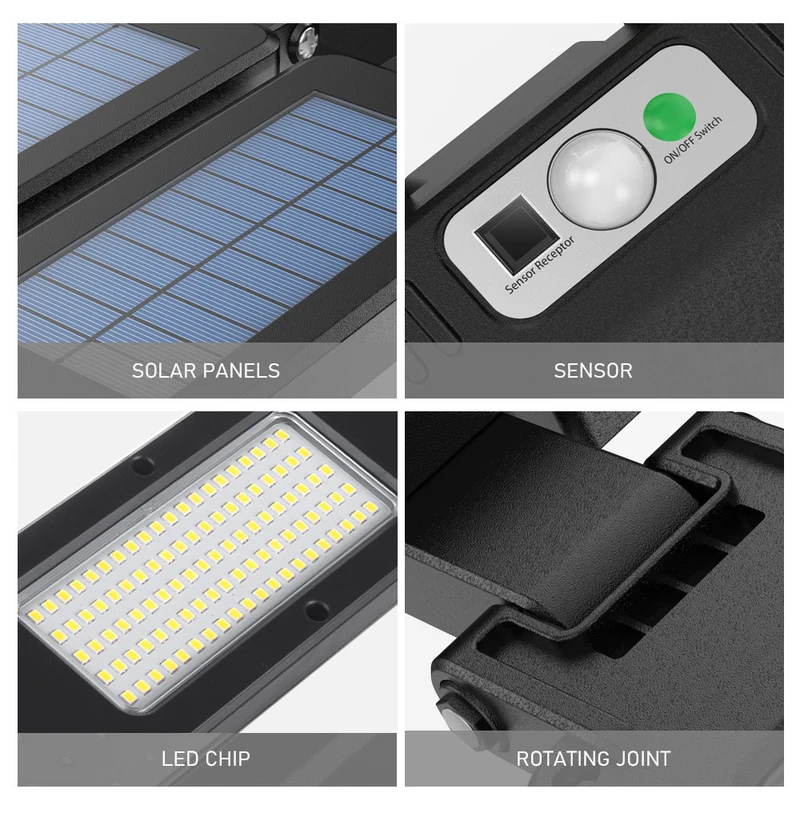 Maclean MCE447 Solcellsgatlampa Med Rörelse- Och Skymningssensor IP54 5W 2x 450 Lumen 6500K Två Ljuskällor Fjärrkontroll Solcellslampa Utomhusvägglampa Utomhusbelysning 3 Ljuslägen