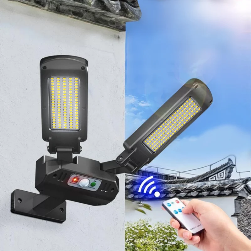 Maclean MCE447 Solcellsgatlampa Med Rörelse- Och Skymningssensor IP54 5W 2x 450 Lumen 6500K Två Ljuskällor Fjärrkontroll Solcellslampa Utomhusvägglampa Utomhusbelysning 3 Ljuslägen