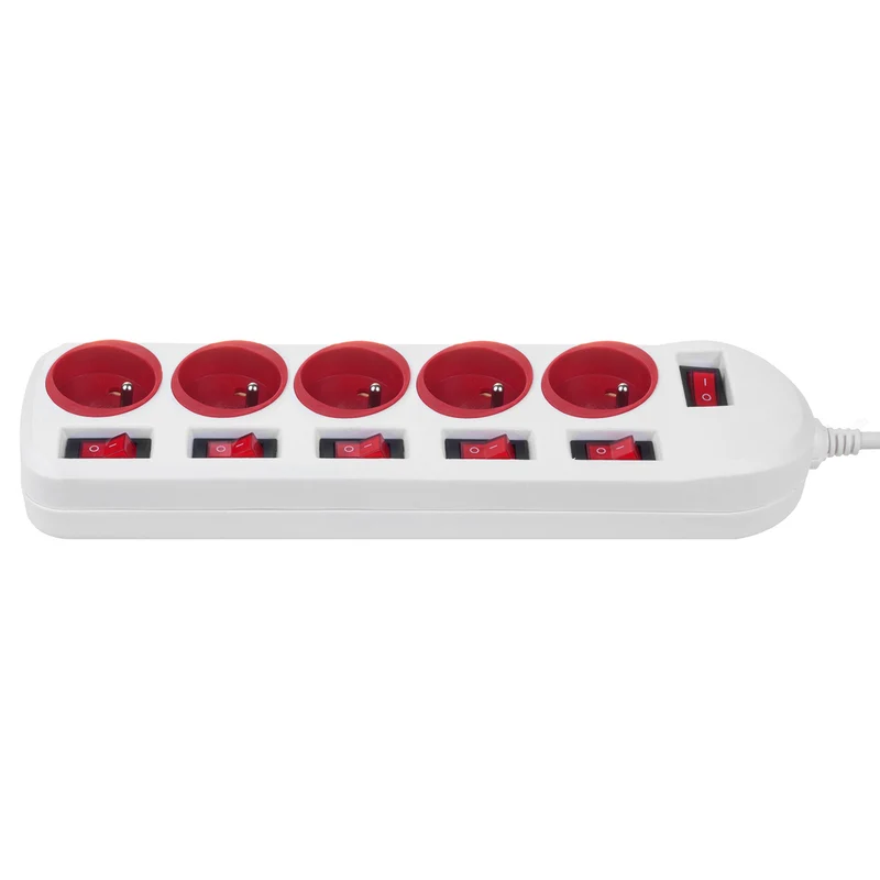 Maclean grenuttag, förlängningskabel med 5 uttag, med brytare, 250VAC/10A, 1,5m, MCE204 R/W