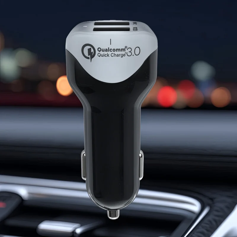 Billaddare max4.8A 2xUSB Maclean Energy MCE157 Qualcomm Quick Charge QC 3.0 plus kabel 1,5m Silver