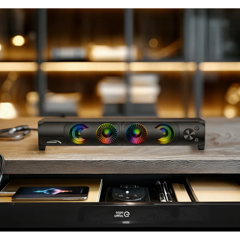 Audiocore AC955 2 i 1 2.0 PC-Högtalare Med Soundbar-Funktion RGB-Bakgrundsbelysning Stereohögtalare 2x3W RMS AUX 3,5 mm USB-Driven
