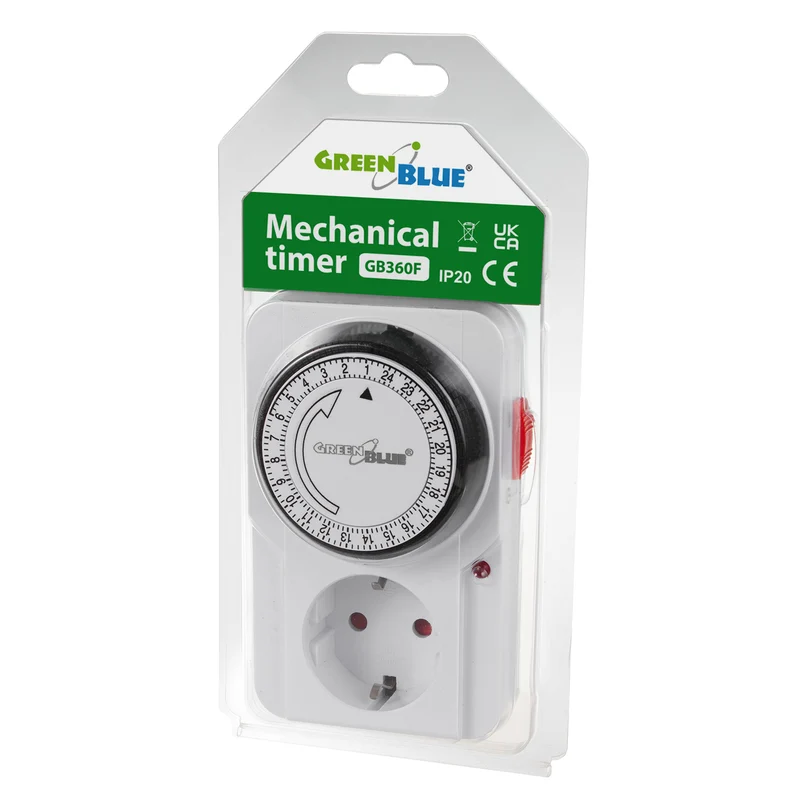 GreenBlue mekanisk timer, 48 program, max. belastning 16A, IP20, GB360 F