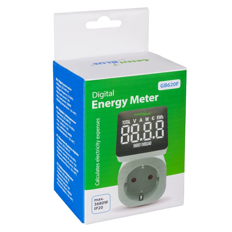 GreenBlue energimätare, wattmätare, 16A, max. 3680W, subminne, GB620 F