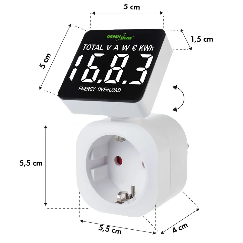 GreenBlue energimätare, wattmätare, 16A, max. 3680W, subminne, GB620 F