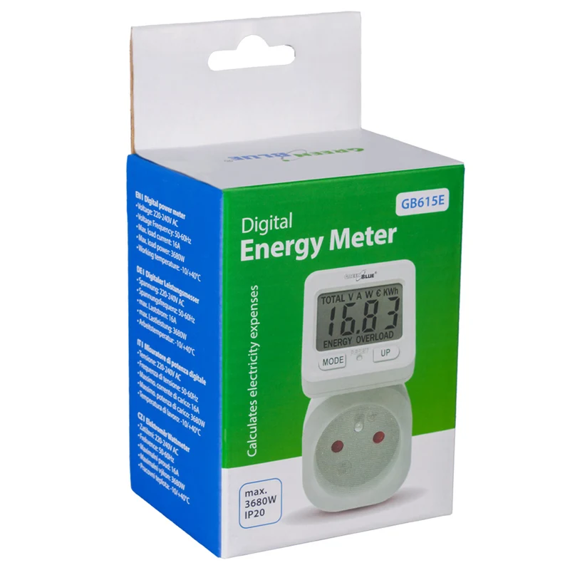 GreenBlue energimätare, wattmätare, 16A, max. 3680W, subminne, GB615 E