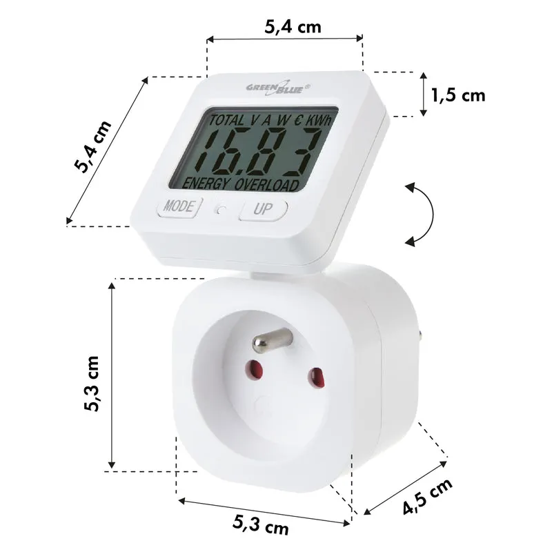 GreenBlue energimätare, wattmätare, 16A, max. 3680W, subminne, GB615 E