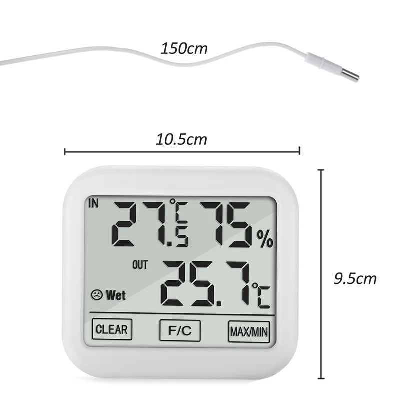 Green Blue GB381 Väderstation Med Extern Sond 1,5 m Kabellängd Bekväm Display Termometer Hygrometer Luftfuktighetsmätning Inomhus Och Utomhus