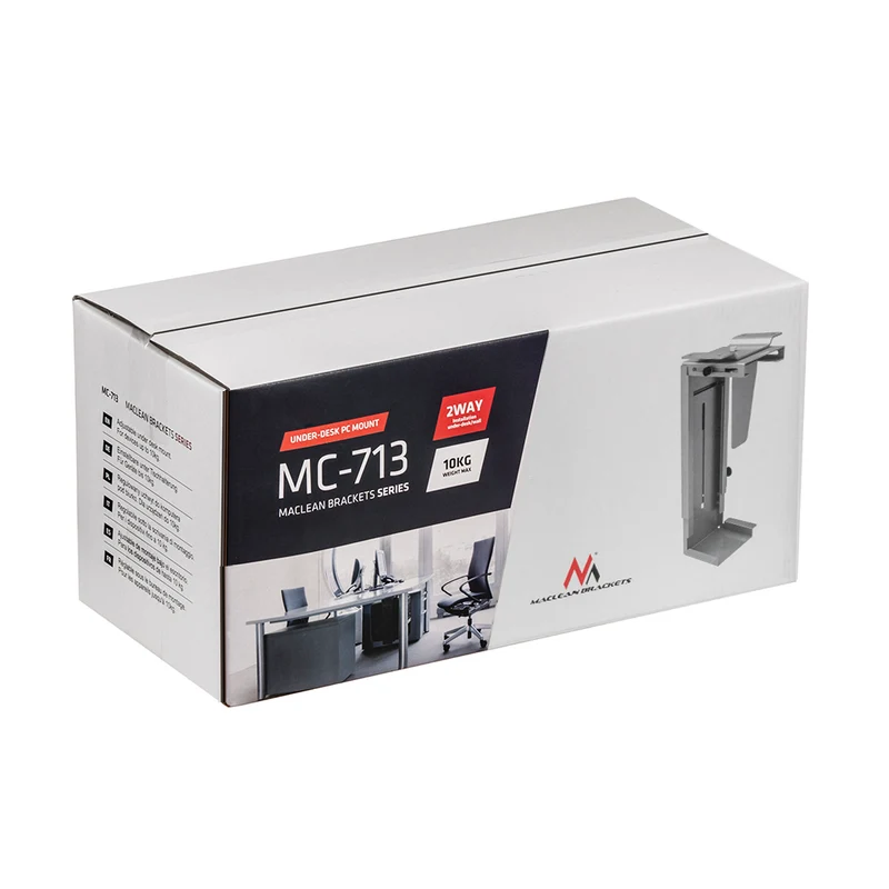 Maclean MC-713S Datorfäste PC-stödhållare Justerbar bredd och höjd under skrivbordet