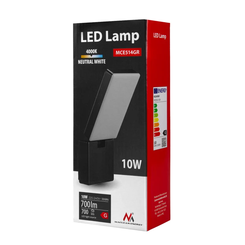 Maclean LED-lampa grå 10W 700lm IP65 neutralvit 4000K