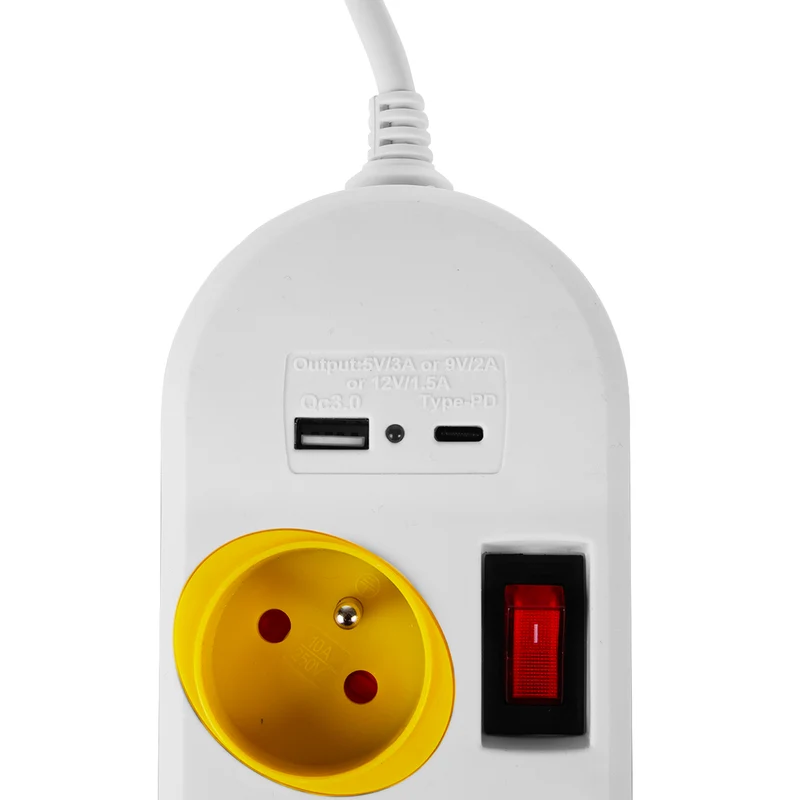 Maclean grenuttag, förlängningskabel 4 uttag + USB A/C, med brytare, 250VAC/10A, 1,5m, vit, MCE508 W