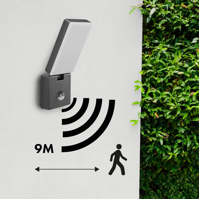Maclean grå 10W IP65 800lm 4000K LED-lampa med rörelsesensor