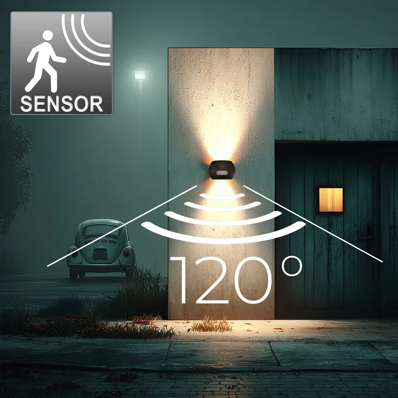Maclean Energy MCE366 - PC+ALU, 20W (1600lm) neutralvit 4000K IP65 grå LED-vägglampa med PIR-sensor