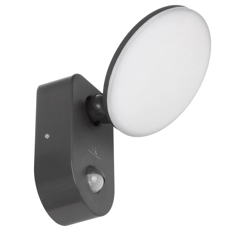 Väggmonterad LED-lampa med PIR-sensor Maclean Energy MCE367 - PC+ALU, 15W (1100lm) Neutralvit 4000K IP65 grå