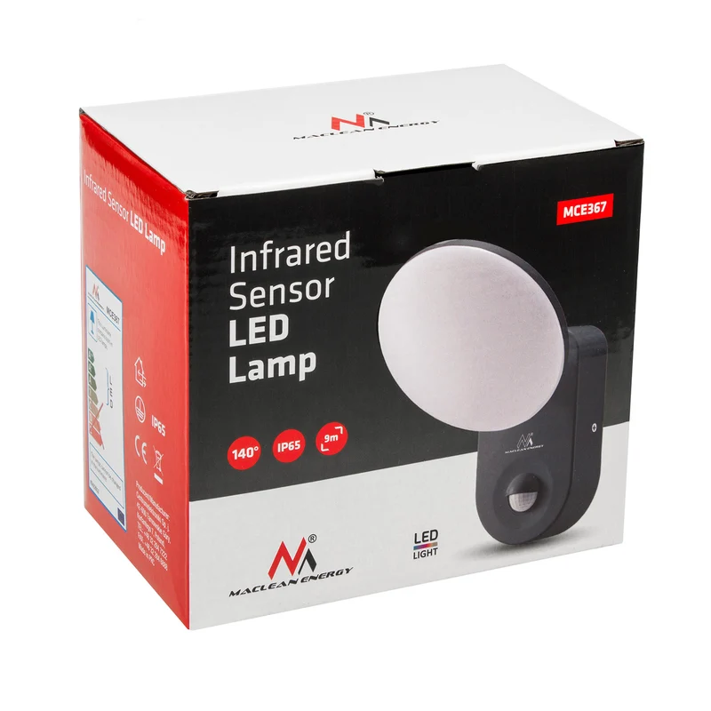 Väggmonterad LED-lampa med PIR-sensor Maclean Energy MCE367 - PC+ALU, 15W (1100lm) Neutralvit 4000K IP65 grå