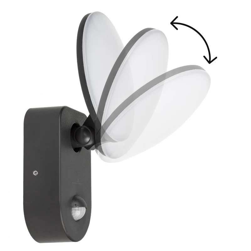 Väggmonterad LED-lampa med PIR-sensor Maclean Energy MCE367 - PC+ALU, 15W (1100lm) Neutralvit 4000K IP65 grå