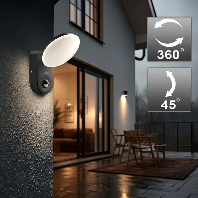 Väggmonterad LED-lampa med PIR-sensor Maclean Energy MCE367 - PC+ALU, 15W (1100lm) Neutralvit 4000K IP65 grå