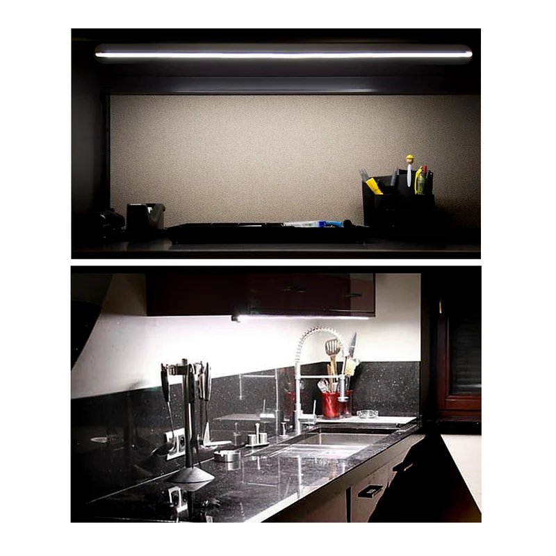 LED-linjelampa för montering under skåp, set med 2 moduler, fjärrkontroll och strömförsörjning från Maclean Energy MCE245 – max 4 moduler per strömförsörjning