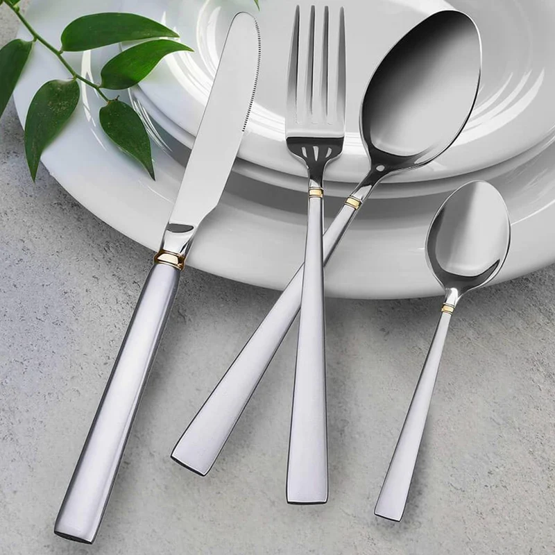 Maestro MR-1517G-24 Bestickset 24 Delar För 6 Personer Tillverkat Av 18/10 Rostfritt Stål Bestickset Knivgaffel Sked Bord Bestick Silver/Guld