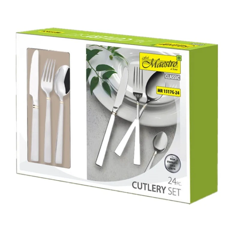 Maestro MR-1517G-24 Bestickset 24 Delar För 6 Personer Tillverkat Av 18/10 Rostfritt Stål Bestickset Knivgaffel Sked Bord Bestick Silver/Guld