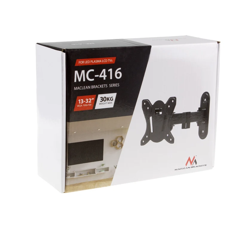 Maclean-fäste för TV eller bildskärm, max. VESA 100x100, 13-32", 30kg, svart, MC-416