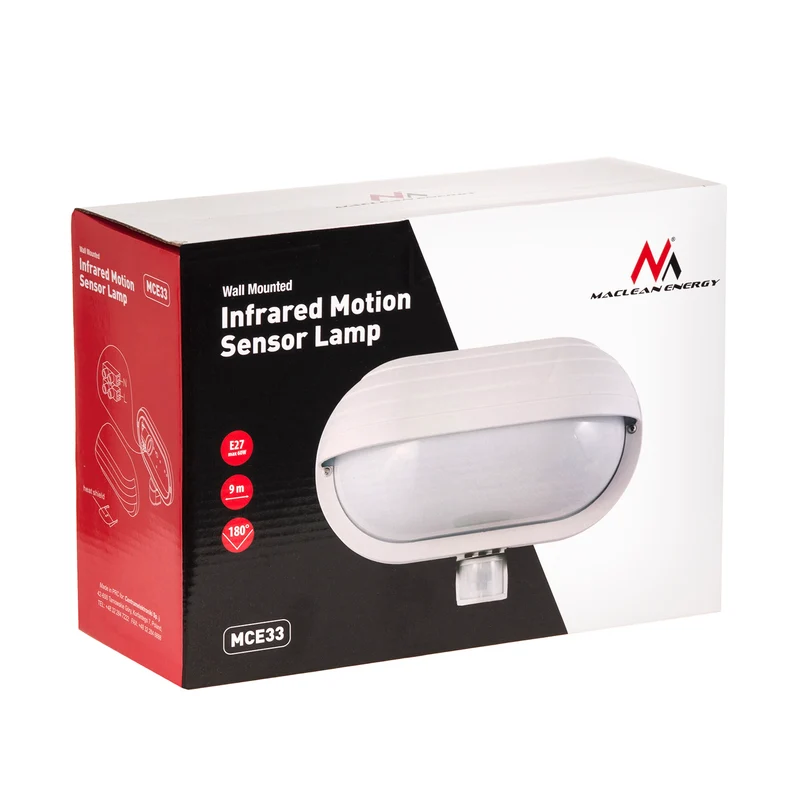 Maclean väggarmatur, med PIR-sensor, max. 60W, 180°, MCE33 W + LED 8W