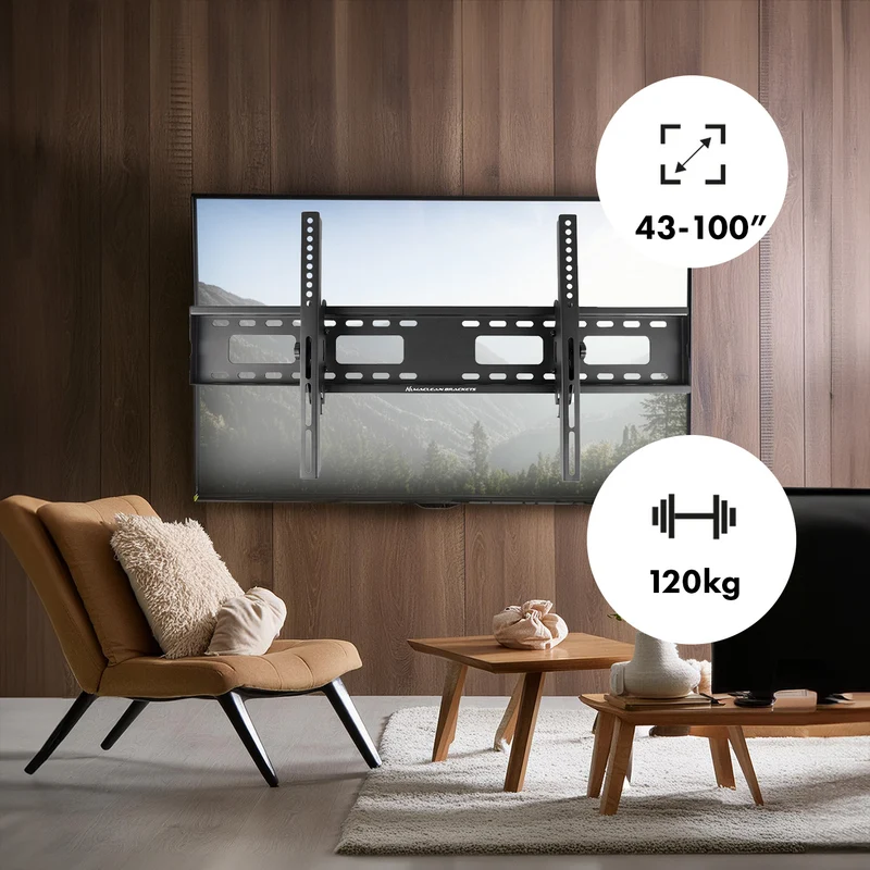 Maclean TV-fäste, max VESA 800x400, 43-100", 120kg, lutningsjustering +15°~-15°, MC-422