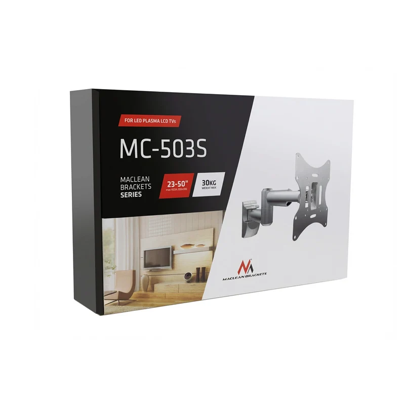 TV- eller monitorhållare Maclean, universell, max VESA 200x200, 23-50", 30 kg, silver, MC-503A S