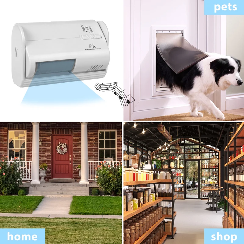 Maclean trådlös portvakt, PIR-sensor, räckvidd 8 m, 9V DC-batteri, volym över 70 dB, MCE311 W.