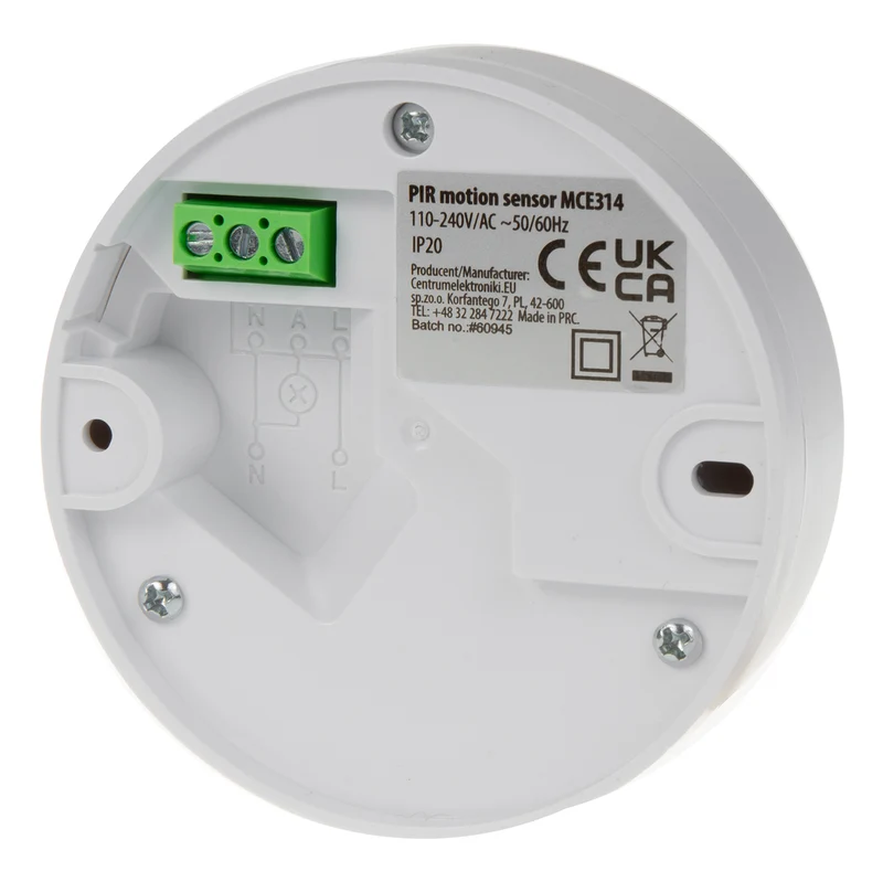 Maclean PIR-rörelsedetektor, räckvidd 6 m, tak, max. belastning 1200 W, IP20, MCE314 W