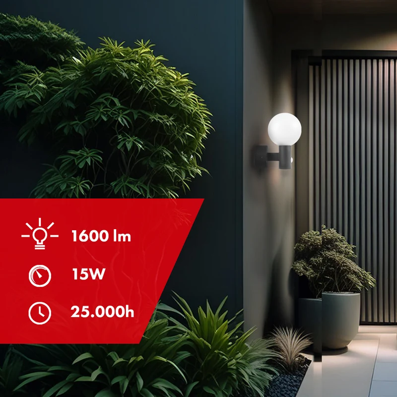 Maclean PIR-rörelsedetektor LED-lampa grå 15W IP65 1600lm 4000K