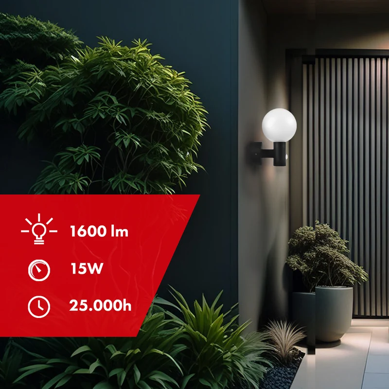 Maclean PIR rörelsedetektor LED-lampa svart 15W IP65 1600lm 4000K
