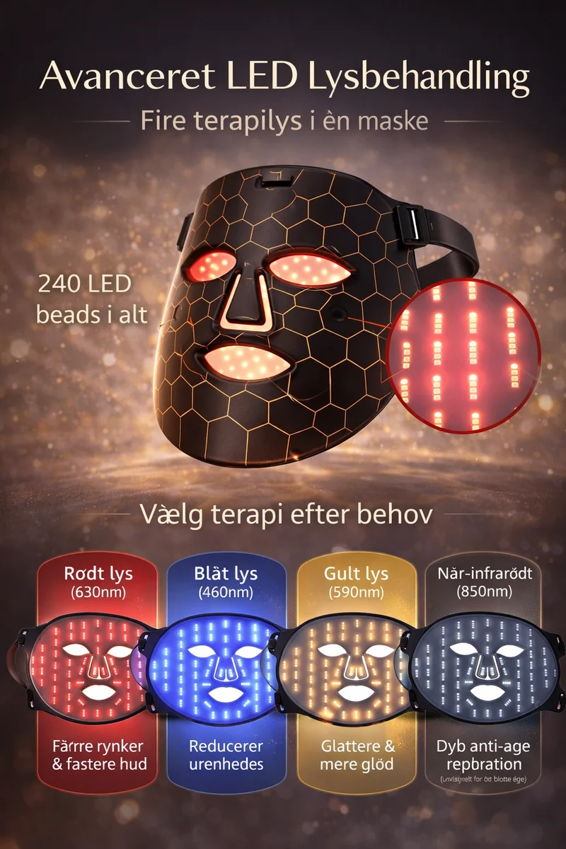 LED Maske mod Rynker & Akne – Infrarød Lysbehandling Hjemme | Luksus LED Ansigtsmaske