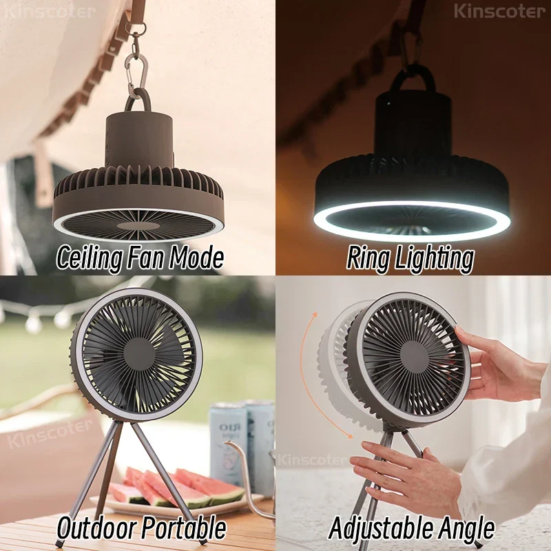 Genopladelig Campingventilator med LED & Powerbank